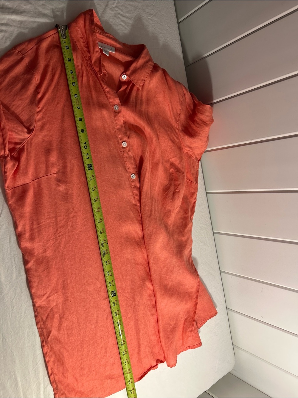 J. Jill Love Linen Coral Button Down Shirt Tunic Top L Large Petite LP classic - Picture 6 of 14